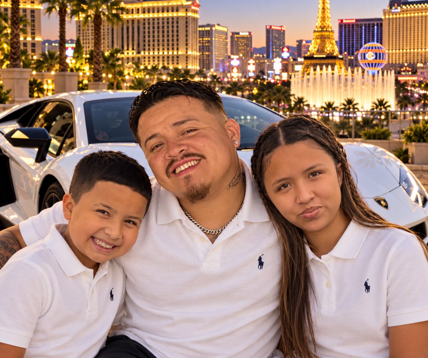 Fernando Rodriguez with his kids Junior and Camila on the Las Vegas Strip